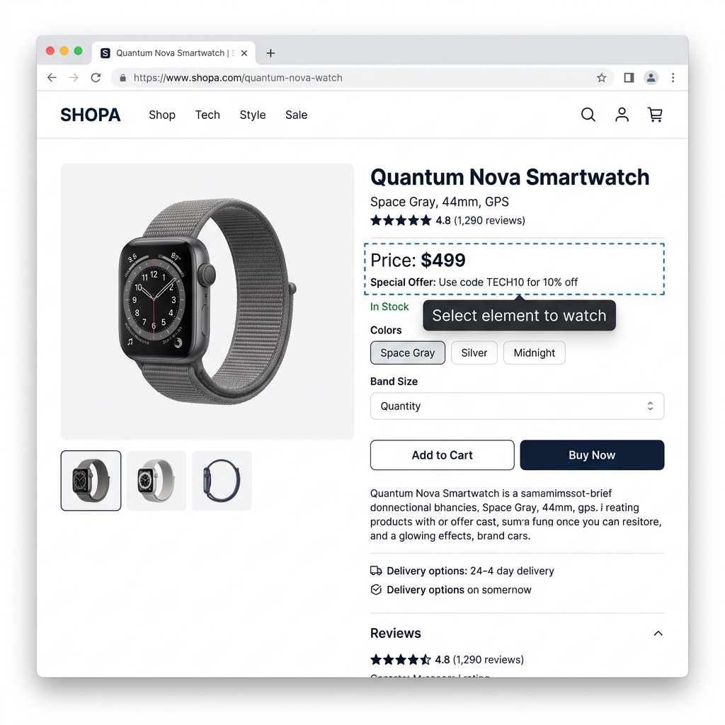 AI Element Selector highlighting price drop